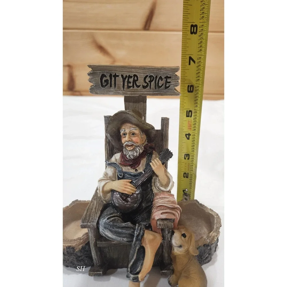Git Yer Spice Salt‎ & Pepper Shaker Holder Hillbilly Banjo Player Dog Rustic...